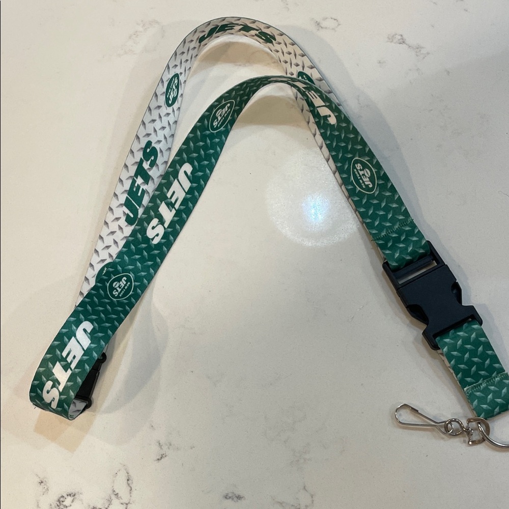 Green and White Jets Lanyard
